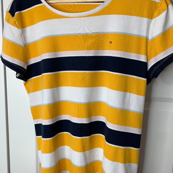 Tommy Hilfiger Women’s XXL Yellow, Blue, White 100% Cotton Striped Crew Neck Tee - Picture 1 of 12